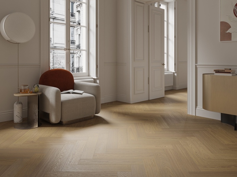 Oak Antic, vinyl flooring Next Step 34 Herringbone with underlay