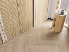 Oak Tea Herringbone, vinyl flooring Barlinek Next Step with underlay pad