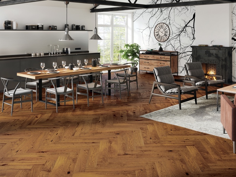 Barlinek Oak Sugar Brown Herringbone, wooden flooring