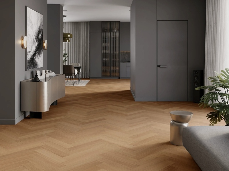Dub Essenza Esthetic Herringbone, hybridní podlahy Barlinek Smart Wood