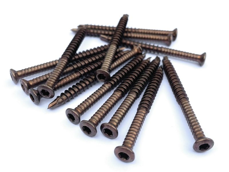 Wurth stainless steel screws in the color of dark wood 