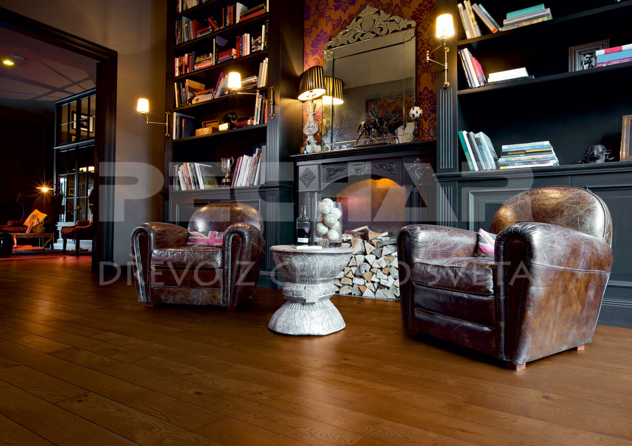 Oak solid flooring with Brown Red oil with aged surface, by Austrian production Weiss