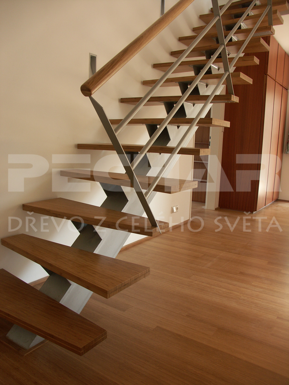 Bamboo solid flooring and stairs in vertical grain and Brown color