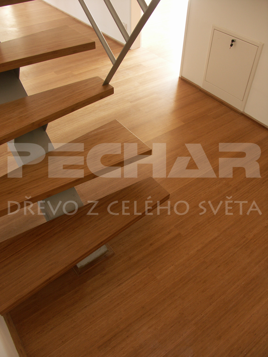 Bamboo solid flooring and stairs in vertical grain and Brown color